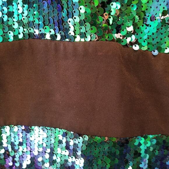 Green Goddess Sequin High Slit Maxi Dress Evening Plunging Neckline Size S - Picture 7 of 15